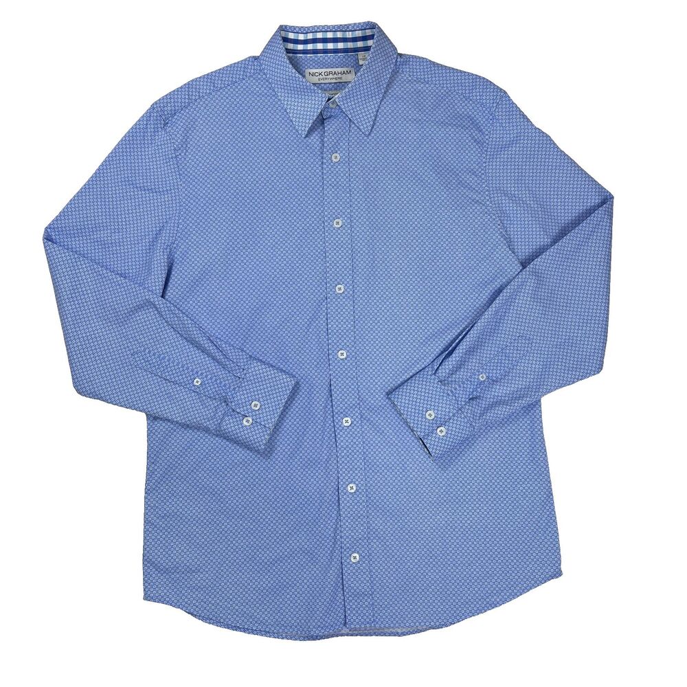 Nick Graham Everywhere Shirt Mens Large Blue Geometric Stretch Modern Fit L/G